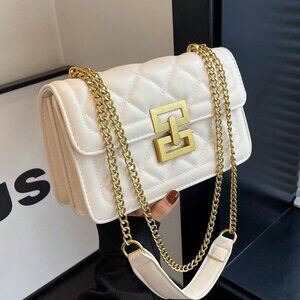 Beige Elegant Women's Square Chain Shoulder Bag Handbag